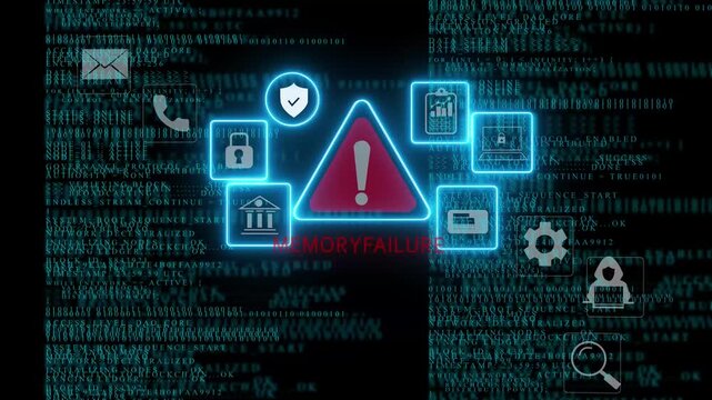 Policy violation response notification on digital interface in data center server room with isolate node initiate backup patch route options.computer hacking attack warning