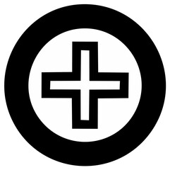Fototapeta premium Black and white minimalist symbol representing health care or a medical cross inside a circle