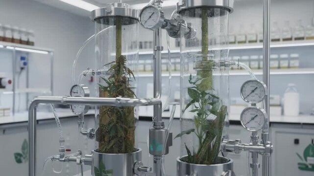 Medium shot capturing ethanolbased closedloop extraction targeting flavor concentrates from natural materials emphasizing sustainable and clean ingredient recovery.