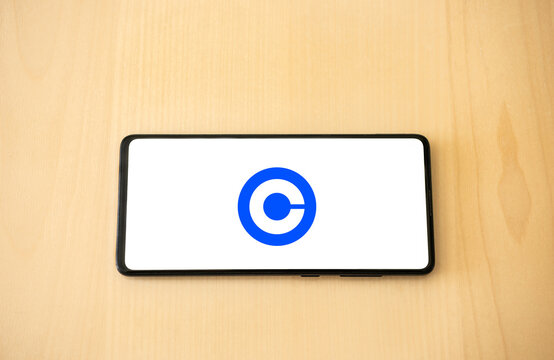 Coinbase logo on a smartphone screen. Link&ouml;ping, &Ouml;sterg&ouml;tland, Sweden. 02-16-2026