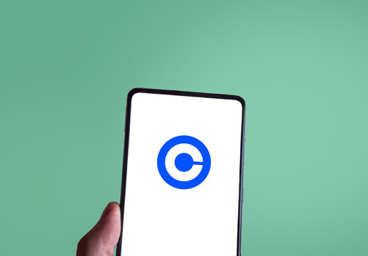 Coinbase logo on a smartphone screen. Link&ouml;ping, &Ouml;sterg&ouml;tland, Sweden. 02-16-2026