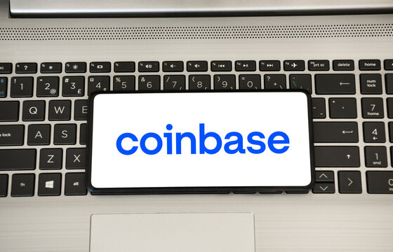 Coinbase logo on a smartphone screen. Link&ouml;ping, &Ouml;sterg&ouml;tland, Sweden. 02-16-2026