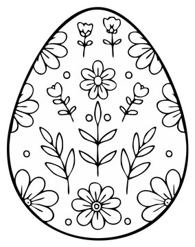 Easter egg illustration with floral and leaf patterns for coloring or design projects
