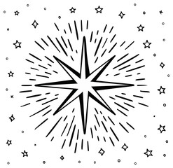 Obraz premium Hand-drawn starburst illustration with stars, ideal for design elements.