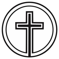 Obraz premium A stylized religious cross symbol in black and white, encircled by a double ring, representing faith and Christianity