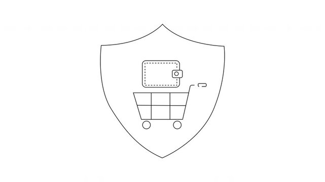 Secure Online Shopping - Shielded Cart and Wallet Icon.