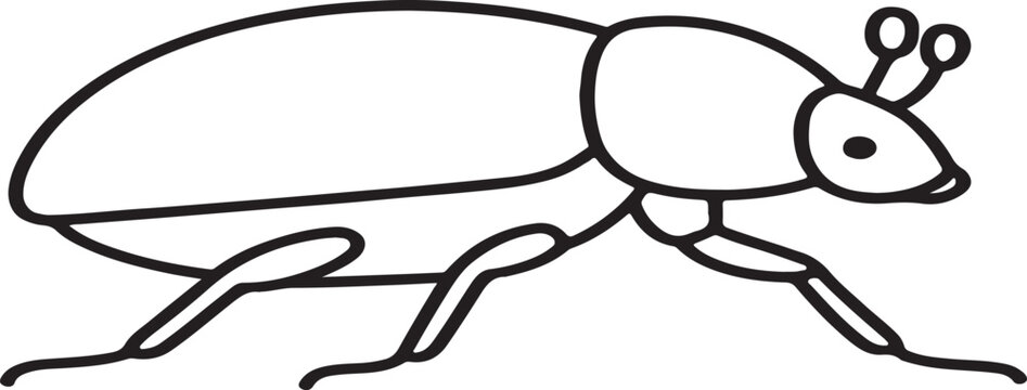A simple, clear line vector SVG of a beetle, with a white, clear background, in black and white.