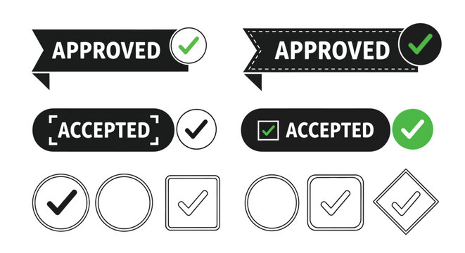 Collection of approved and accepted ribbon and circular stamps