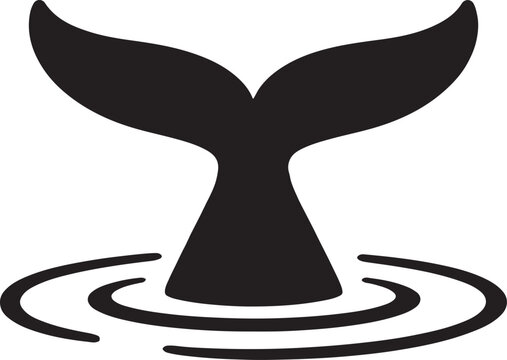 Minimalist black whale tail silhouette rising from ocean waves circle vector illustration