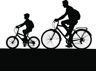 Obraz premium Father and Son Riding Bicycles Together Silhouette Family Outdoor Activity Concept