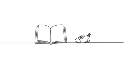Fototapeta premium Work-Life Balance Concept – Continuous One-Line Drawing of Notebook and Small Baby Shoe