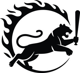 Fierce Panther Silhouette Swinging A Baseball Bat