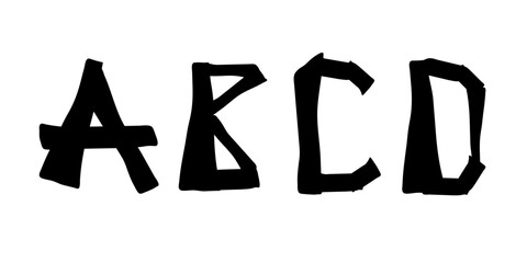 Set of four creative letters of alphabet. Black color. Sloppy style. Isolated on white background. Flat vector design. Alphabet, text, writing. © Natalya