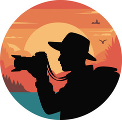 Nature Photographer Silhouette At Sunset Circular Logo