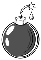 Obraz premium Cartoon bomb illustration with lit fuse and teardrop graphic element for design.
