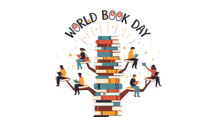 Obraz premium World Book Day icon collection. Includes literacy, education, reading, books, and people symbols. Created in colorful style with vibrant palette.