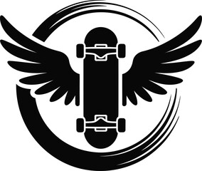 Skateboard with Large Wings in Circular Frame