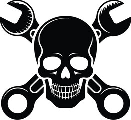 Skull and Crossed Wrenches Mechanical Repair Icon