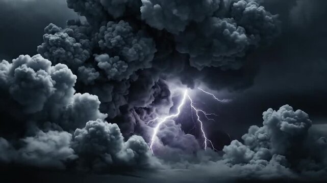 Apocalyptic storm clouds gather in the sky, showing a massive dark gray ash plume texture, perfect for dramatic backgrounds or climate change concepts.