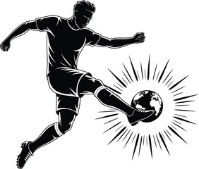 Soccer Player Kicking Globe With Explosive Motion