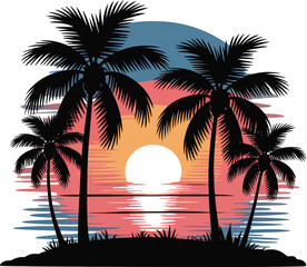 Serene Tropical Island Sunset With Palm Trees