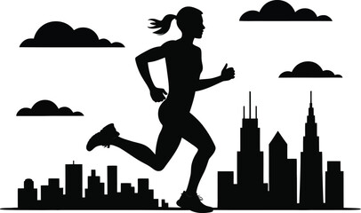 Athletic Woman Jogging Through Modern Cityscape