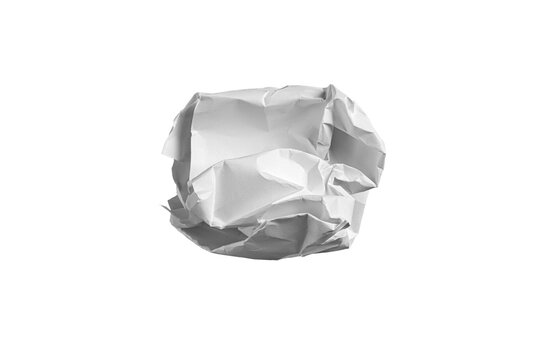 Close up of a wrinkled paper ball with soft shadows. Isolated on white background with clipping path. High quality element for web design, architectural mockups, and artistic collages.