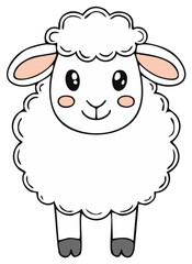 Cute White Sheep with Fluffy Wool Illustration Cheerful Farm Animal Character