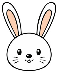Cartoon Easter bunny face with pink ears, whiskers, and cute expression