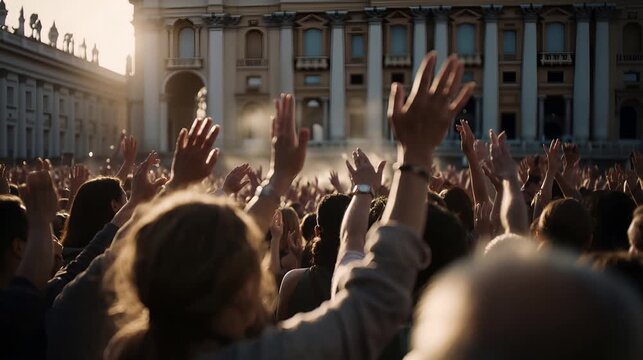 Faithful and Joyful People in Saint Peter&rsquo;s Square in Vatican