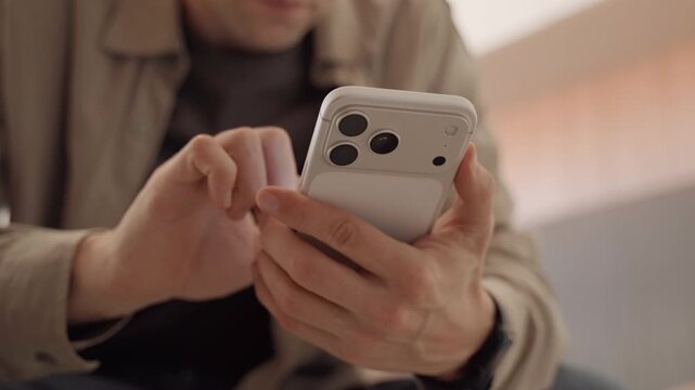 Man using Apple iPhone 17 Pro Max smartphone close up