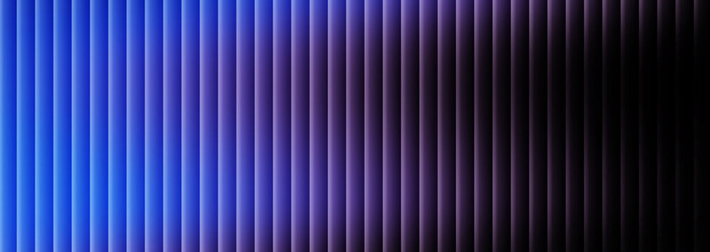 Abstract background featuring vertical blinds with a dramatic color gradient transition from vibrant electric blue to deep dark indigo and absolute black on white background