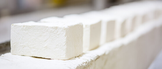 Mycelium packaging sustainable material white block eco friendly biodegradable production line factory texture innovation alternative