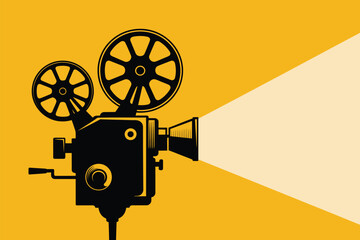 Naklejka premium Vintage Film Projector Casting Light Beam