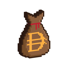 3D isometric pixel art money bag 8 bit vector icon for computer game, logo