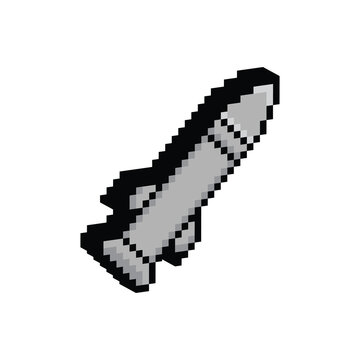 3D isometric pixel art rocket 8 bit vector icon for computer game, logo