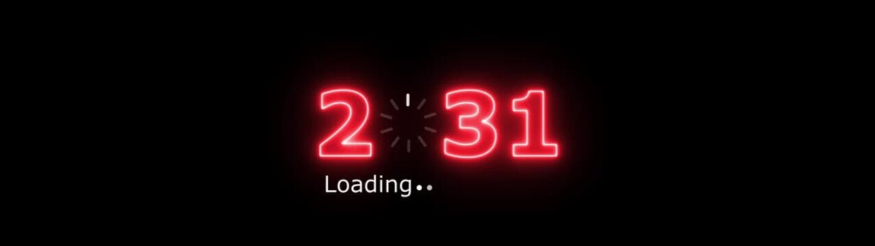 abstract glowing neon Loading bar new year 2031 icon animation with dark background.Futuristic glowing Loading bar new year icon with smooth animated.