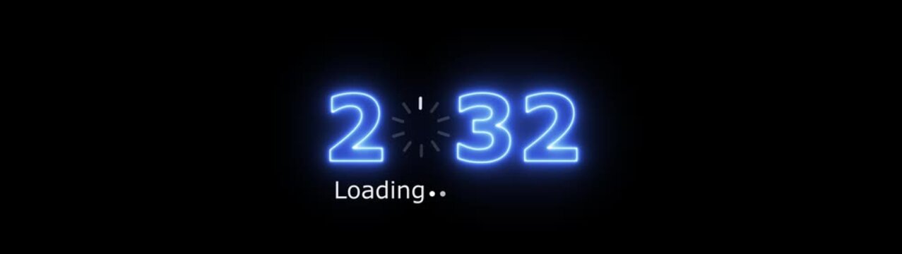 abstract glowing neon Loading bar new year 2032 icon animation with dark background.Futuristic glowing Loading bar new year icon with smooth animated.