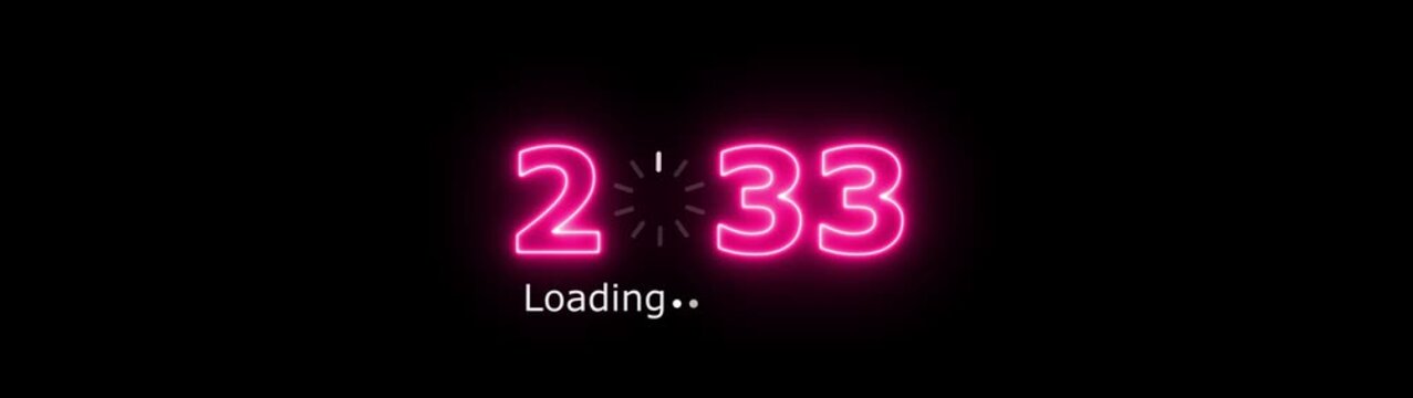 abstract glowing neon Loading bar new year 2033 icon animation with dark background.Futuristic glowing Loading bar new year icon with smooth animated.