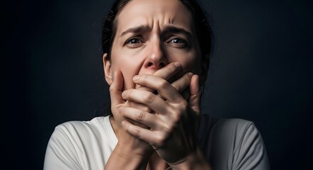 Distressed Woman Covering Her Mouth