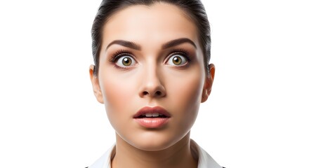 Surprised Woman with Wide Eyes on White Background