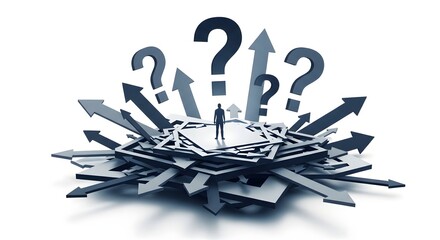 Decisions Man Surrounded by Questions and Arrows