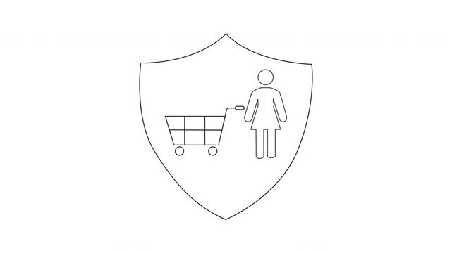 Shopping Protection Icon - Shielded Woman with Cart Illustration.