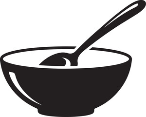 Simple black bowl with spoon icon graphic design element