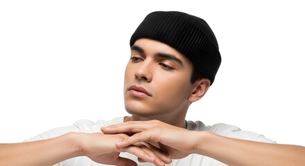 Contemplative Young Man in Beanie Hat