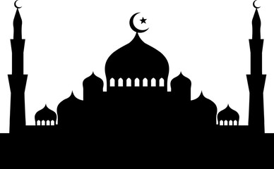 Ramadan Kareem Islamic Mosque Silhouette with Crescent Moon Traditional Architecture Background Illustration
