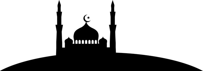 Ramadan Kareem Islamic Mosque Silhouette with Crescent Moon Traditional Architecture Background Illustration