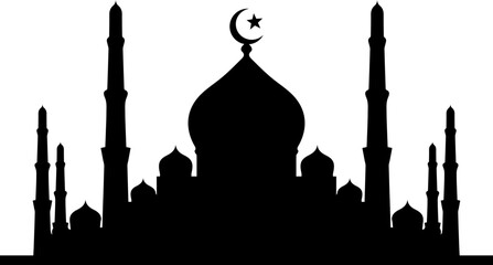 Ramadan Kareem Islamic Mosque Silhouette with Crescent Moon Traditional Architecture Background Illustration