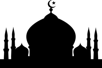 Ramadan Kareem Islamic Mosque Silhouette with Crescent Moon Traditional Architecture Background Illustration