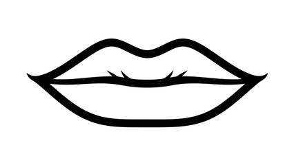 Obraz premium A simple black line drawing of closed lips on a white background, with eyelashes, in a minimalist style.